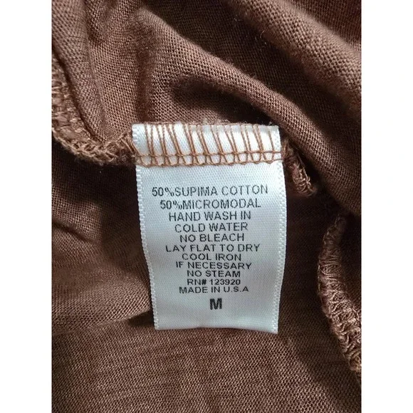 LA Made Womens lightweight long Sleeve Shirt V Neck Stretch Brown Size Medium - Picture 4 of 5